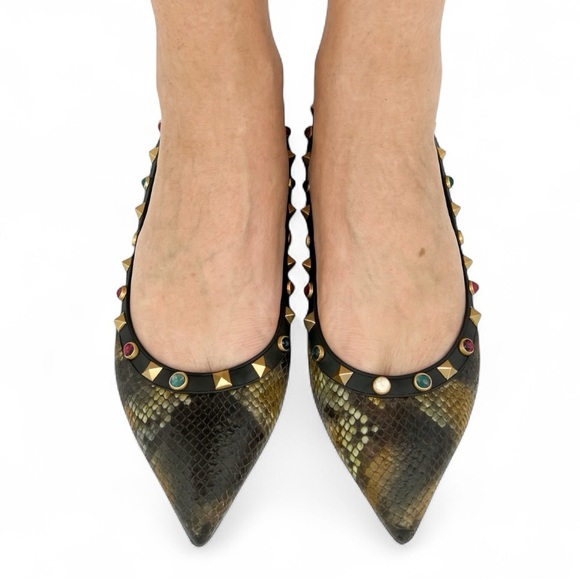 VALENTINO Garavani Rockstud Snakeskin Ballet Flats Size IT37.5 - Picture 1 of 11